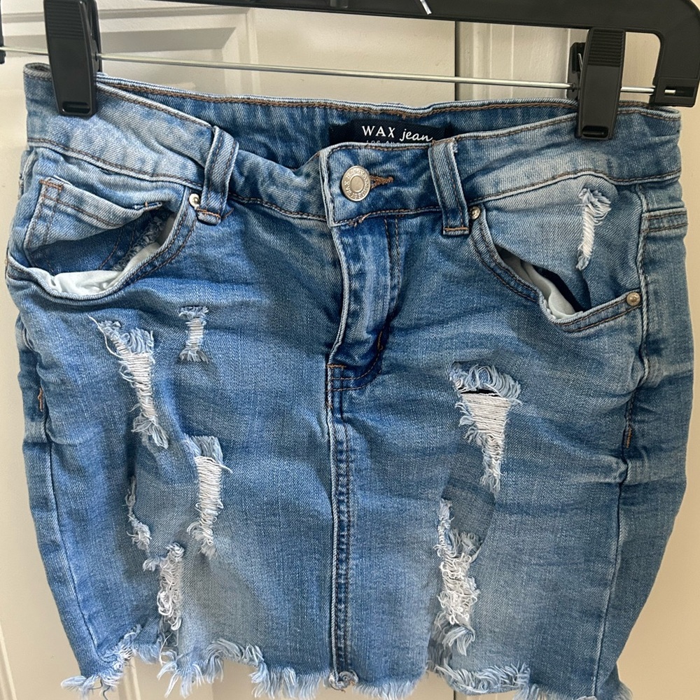 Distressed denim skirt